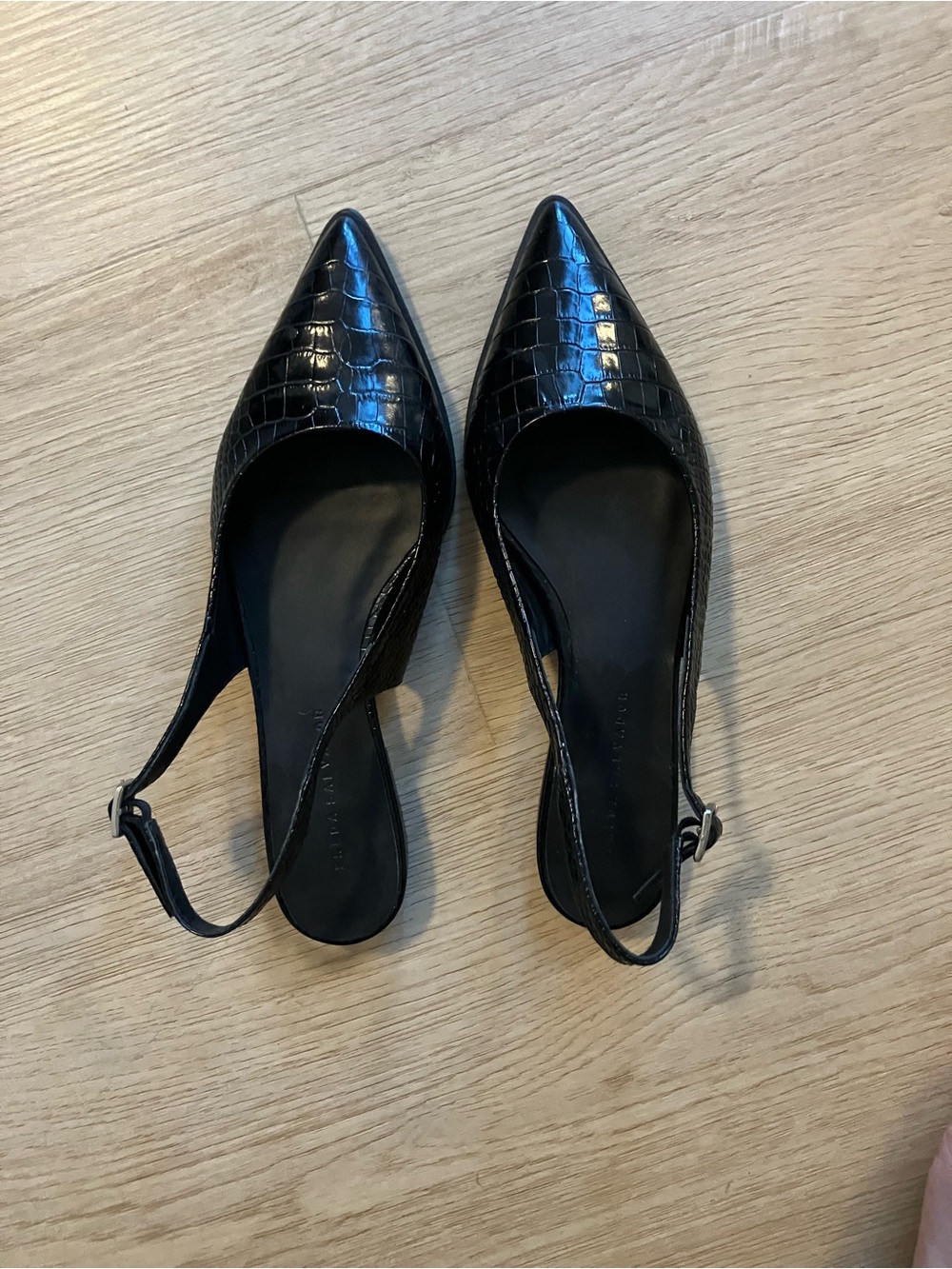 Freda Salvador Marie Black Croc-Embossed Pointed Slingback Flats - Picture 5 of 7